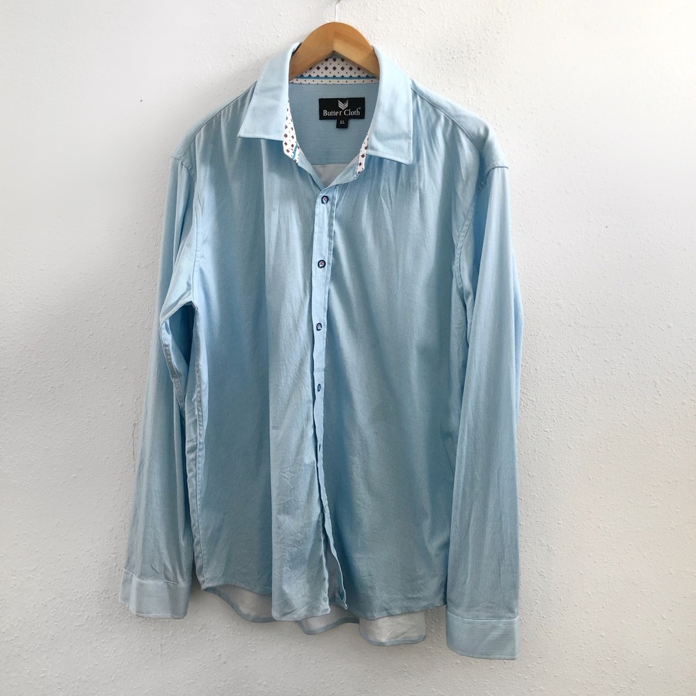 BUTTER CLOTH Vertical‎ Striped Print Long Sleeve Shirt Size XL